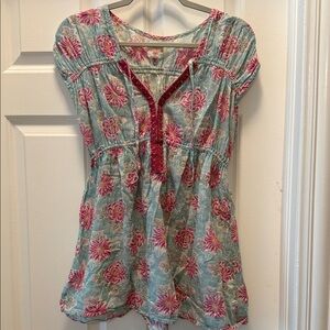 Free People Floral Blouse in Pink and Blue